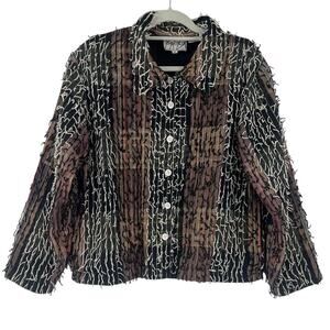 Y2K Silver Stream Textured Womens Shacket XL Boho Grunge Patch Hippie Festival